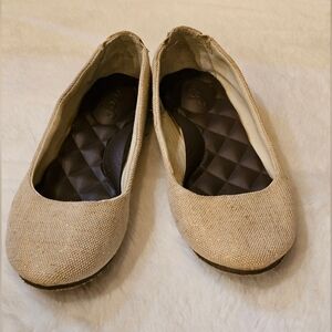 Reef Flats Womens 6 Linen Tweed Gold Slip On Almond Toe Tropic Ballet Shoes NEW
